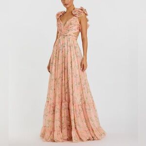 NWT Mac Duggal Pink Ruffle Tiered Floral Cut-Out Chiffon Gown Dress size 6